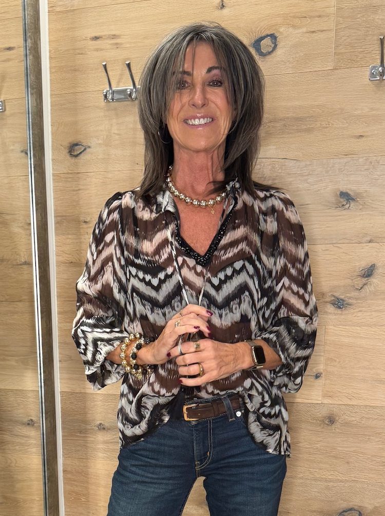 Bluse | Grace | Chiffonbluse Zackenmuster | black | 436/3116