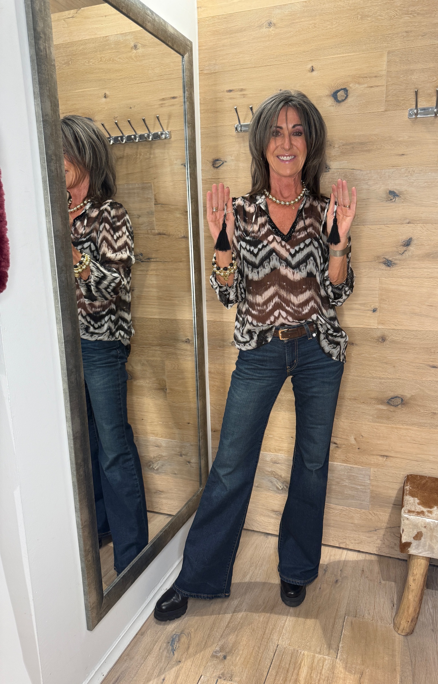 Bluse | Grace | Chiffonbluse Zackenmuster | black | 436/3116 – Bild 2