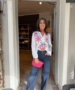 Bluse | Grace | stripes & butterfly | lightblue | 437/3259